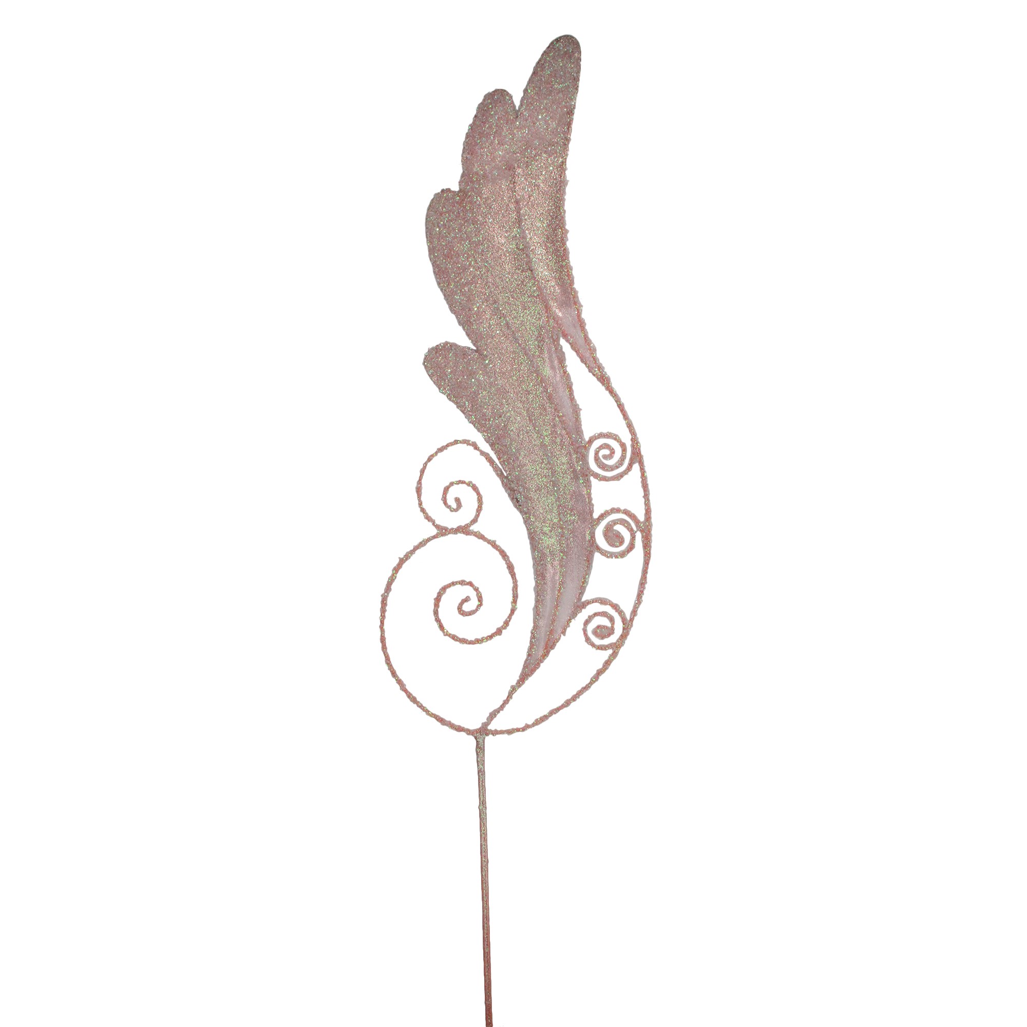 24" Pink Iridescent Glittered Angel Wing Craft Pick