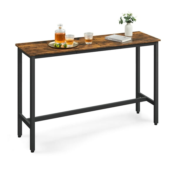 Bar Table, 55.1" Long Narrow Kitchen Dining Table, Industrial Metal Frame, Space-Saving Counter-Height Table, Easy Assembly, Rustic Brown & Black