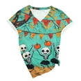 thumbnail image 4 of TANGQIOP T-Shirts Tops for Women V-Neck Short Cap Sleeve Tee Top Halloween Witch Tree Skeleton Cat Bat Print Funny Casual Dark Green XXXL, 4 of 4