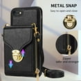 thumbnail image 4 of for iPhone 7 / 8 / SE 2020 / SE 2022 Case Wallet with Shoulder Strap for Women - Crossbody Lanyard,Zipper Pocket,Credit Card Holder,Shockproof - Metal Buckle Closure Premium PU Leather Case, Black, 4 of 13