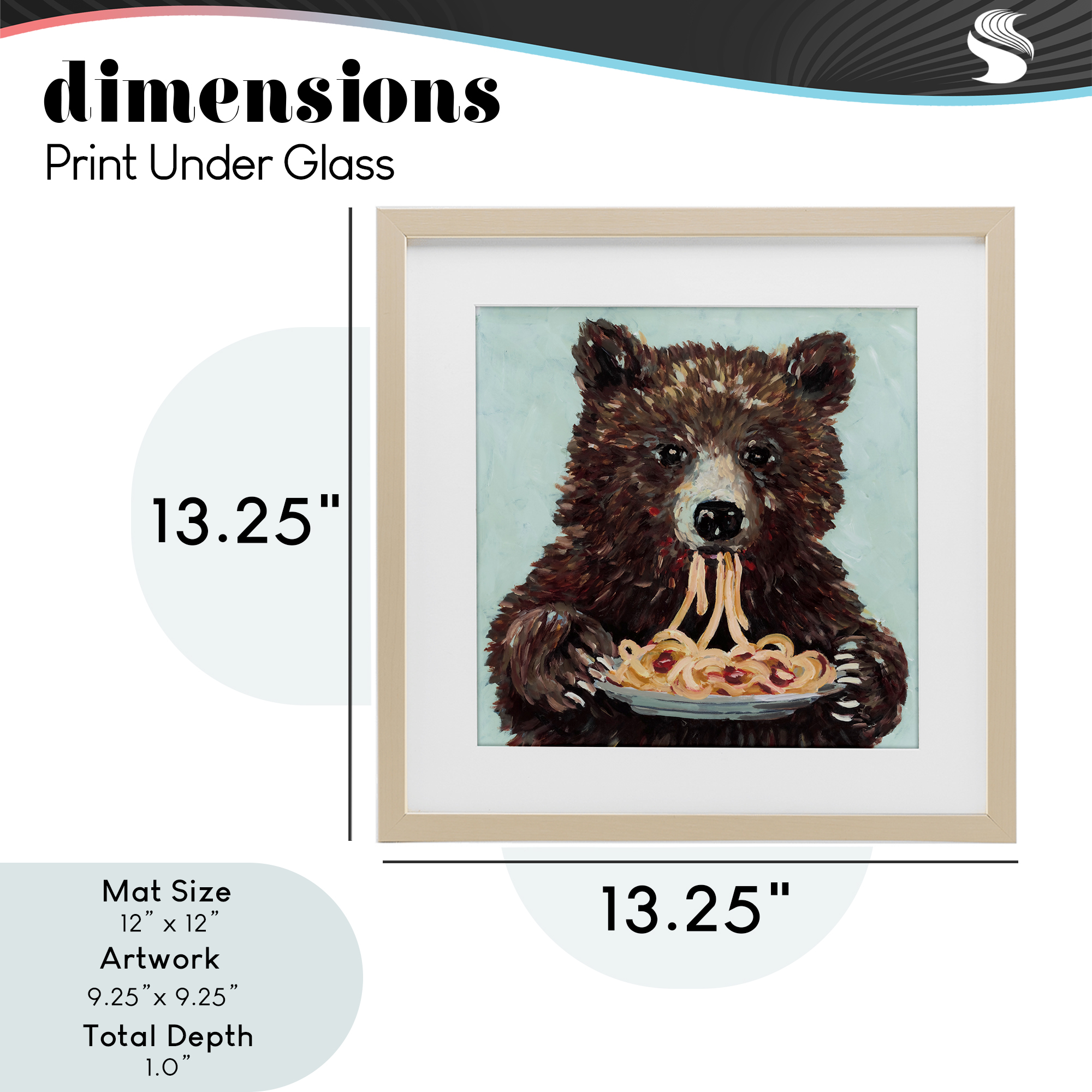 Whimsical Bear & Spaghetti Birch Framed Print Under Glass, design by Studio Bautista