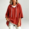 thumbnail image 6 of Inverlee Waffle Knit Short Sleeve Hoodies for Women Oversized Drop Shoulder Pullovers Pockets Solid Loose Casual Hooded Tops Red S-XXL, 6 of 9