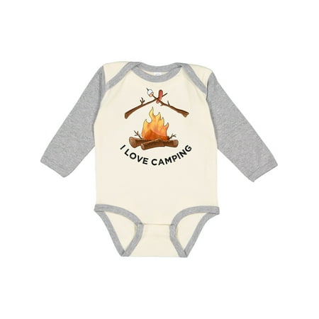 

Inktastic I Love Camping campfire with marshmallow and hot dog Gift Baby Boy or Baby Girl Long Sleeve Bodysuit