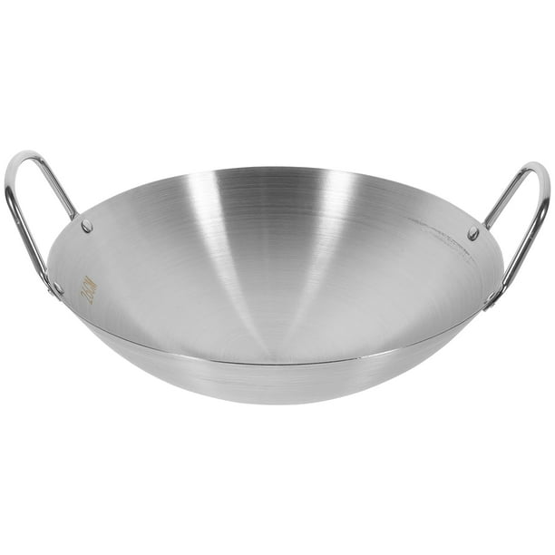 Wok de acero inoxidable de fondo redondo, sartén grande para freír, sartén para saltear de gran capacidad