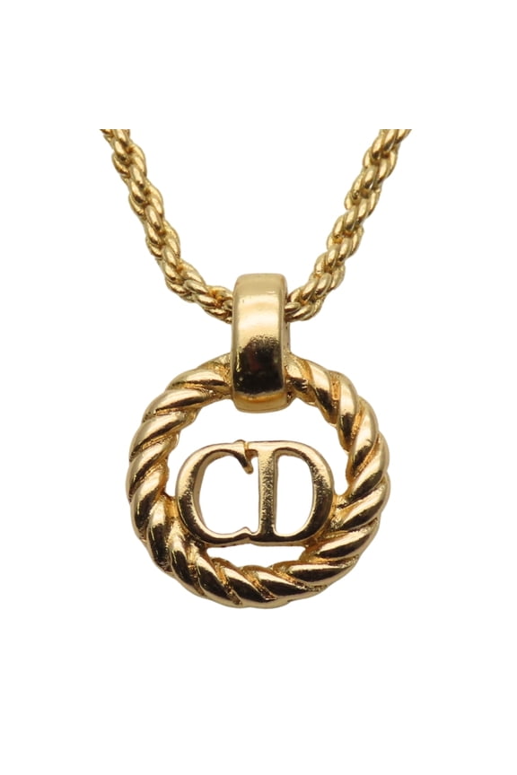 Pre-Owned Christian Dior CD Logo Twist Metal Necklace, Gold Plated, GP, Women's (Good)