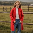 thumbnail image 2 of KAUOD Girls Long Peacoat Button Open Front Collar Mid Jackets Teen Kids Knee Length Plain Fashion Coats Clothes with Pockets, 2 of 6