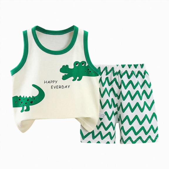 Quealent Baby Boy Summer Clothes 2 PCS Sleeveless Tank Top and Shorts Set Toddler Boys Outfits 6M 12M 18M 24M 2T 3T 4T (Green, 3-6 Months)