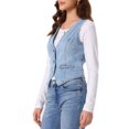 thumbnail image 2 of INSPIRE CHIC Women's Denim Vest V Neck Button Down Casual Jean Waistcoat Sleeveless Jakcet L Light Blue, 2 of 4