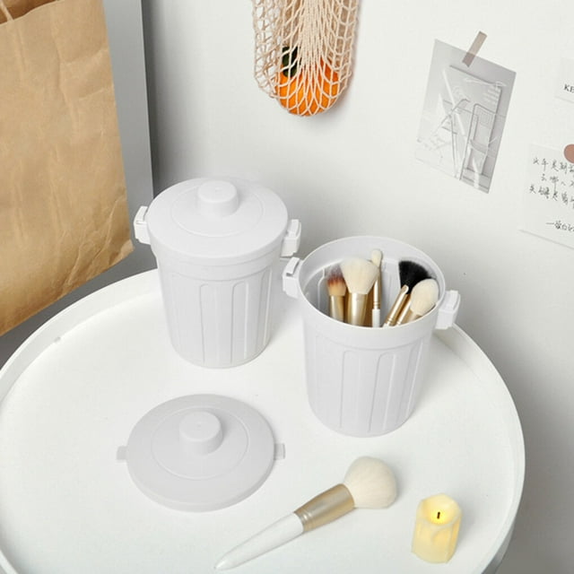 ziyahi Desktop Trash Can Plastic Small Garbage Bin Waste Storage Can Office Bucket for Office Coffee Table, White