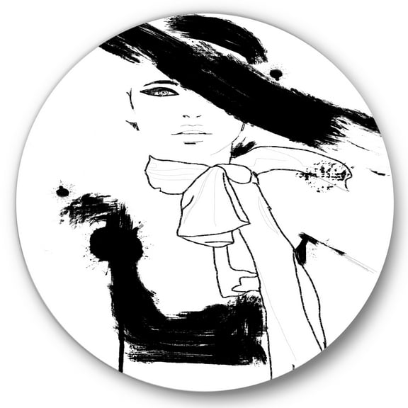 Designart 'Beautiful Black and White Model Haute Couture Fashion Woman II' Modern Circle Metal Wall Art 36x36 - Disc of 36