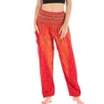 thumbnail image 2 of Women's Harem Boho Pants Summer Smocked Waist Loose Flowy Tapered Leg Baggy Hippie Genie Pants Gypsy Indian Bohemian Thailand Yoga Beach Pants Cinch Bottom Casual Joggers Red Small - X-Large, 2 of 5