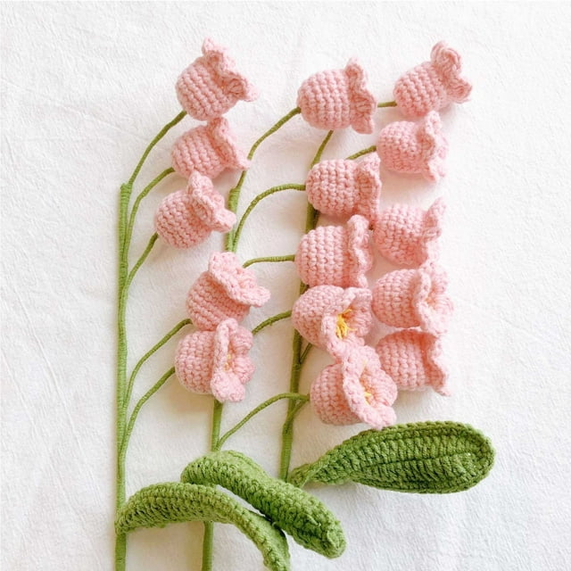 Ramo De Lirios De Los Valles De Crochet, Flores De Lana Hechas a Mano, Arreglo Floral De 15,74 Pulgadas, Centro De Mesa Decorativo Para El Hogar,Vsgery