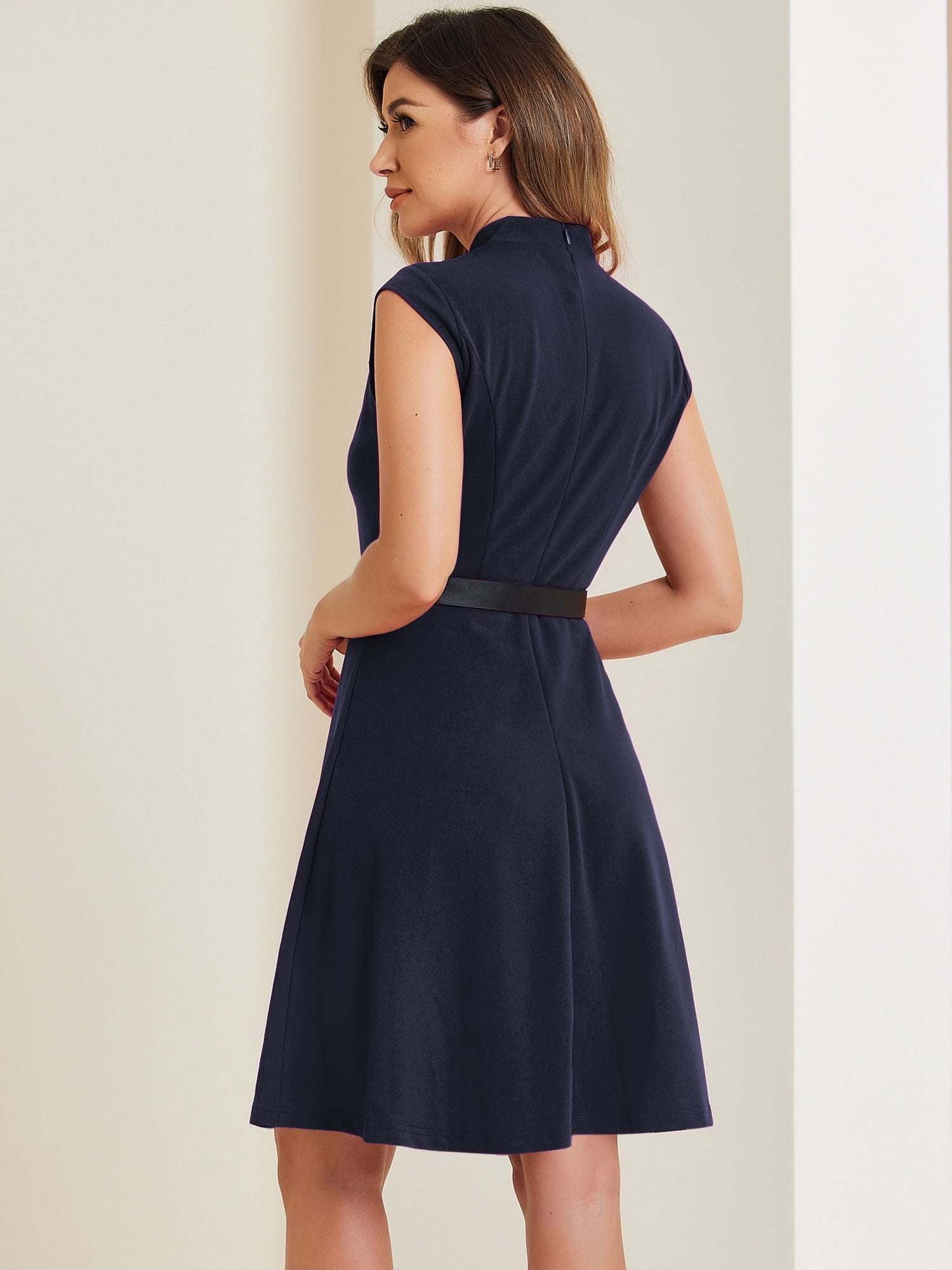 DARING DIVA Elegant Dress Split Neck Wear to Work Sleeveless Dresses XL Deep Blue