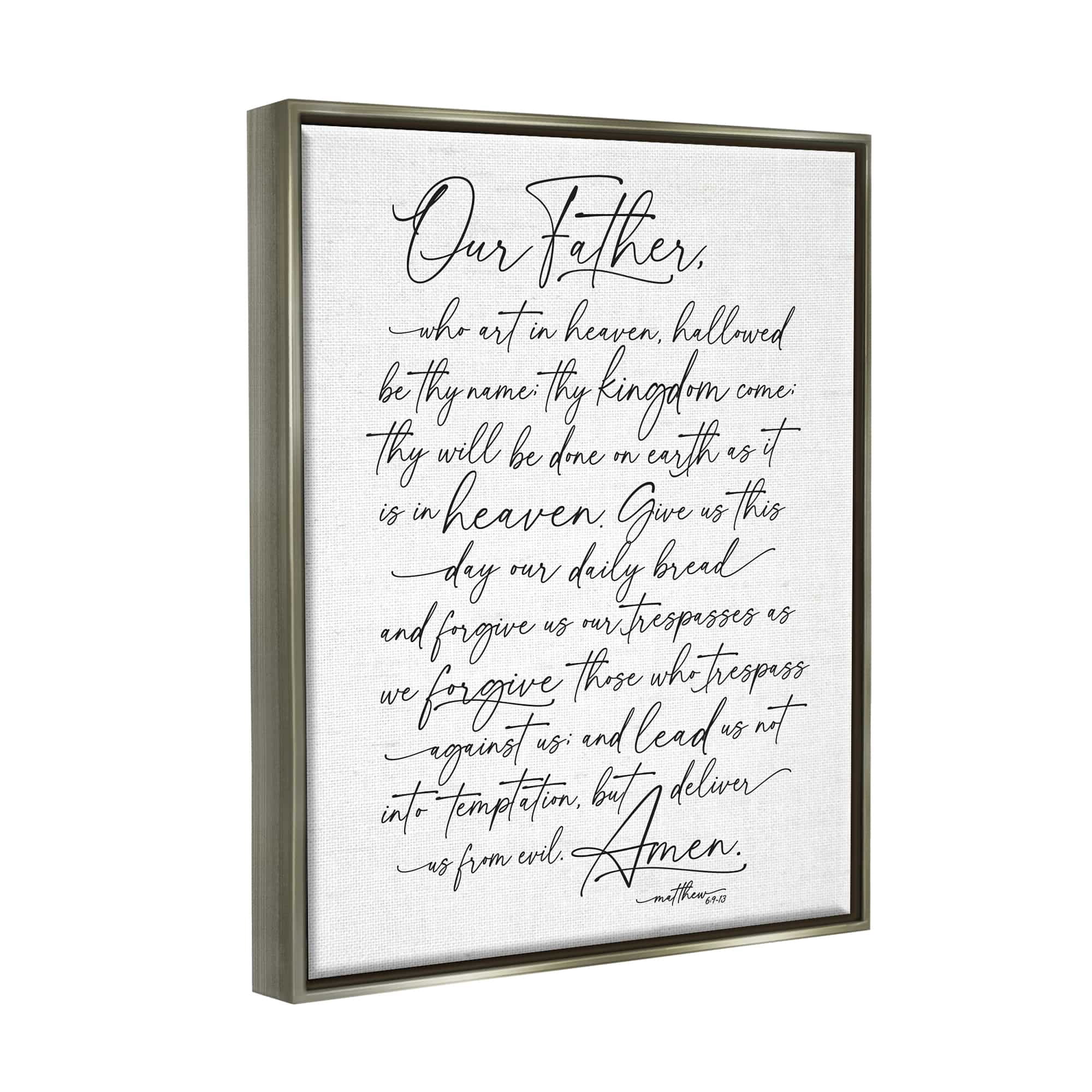 Stupell Industries Our Father Religious Prayer Reading Spiritual Scripture Graphic Art Luster Gray Floating Framed Canvas Print Wall Art, Design by Lettered and Lined
