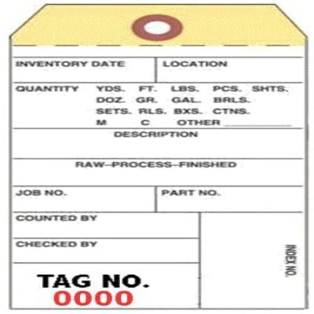 INVENTORY TAGS Box of 500 3-1/8 x 6-1/4 Two-Part Carbonless NCR Numbered 0000-0499
