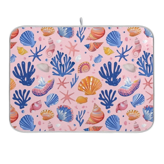 Colorful Seashells Seaweed Dish Drying Mat 16x18 Absorbent Microfiber Draining Rack Pad for Kitchen Counter Sink