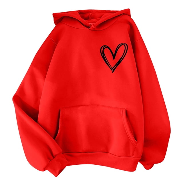 Outfmvch Chandails en Molleton à Capuche pour Femmes Chandail en Molleton Imprimé à Manches Longues Blouse Pull Couleur Unie Col Rond Rouge TG