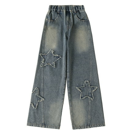 

Jalioing Child Girls Denim Trouser Bootcut Flared Jeans Pants Solid Color Kids Girl s Slim Straight Pant (6-8 Years Blue)
