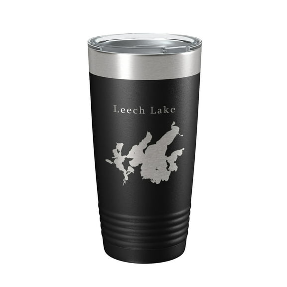 Leech Lake Map Tumbler Travel Mug Insulated Laser Engraved Coffee Cup Minnesota 20 oz Black