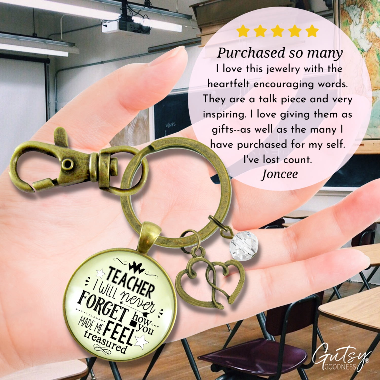 Teacher Keychain I Will Never Forget Inspirational Life Adult Jewelry Appreciation Gift