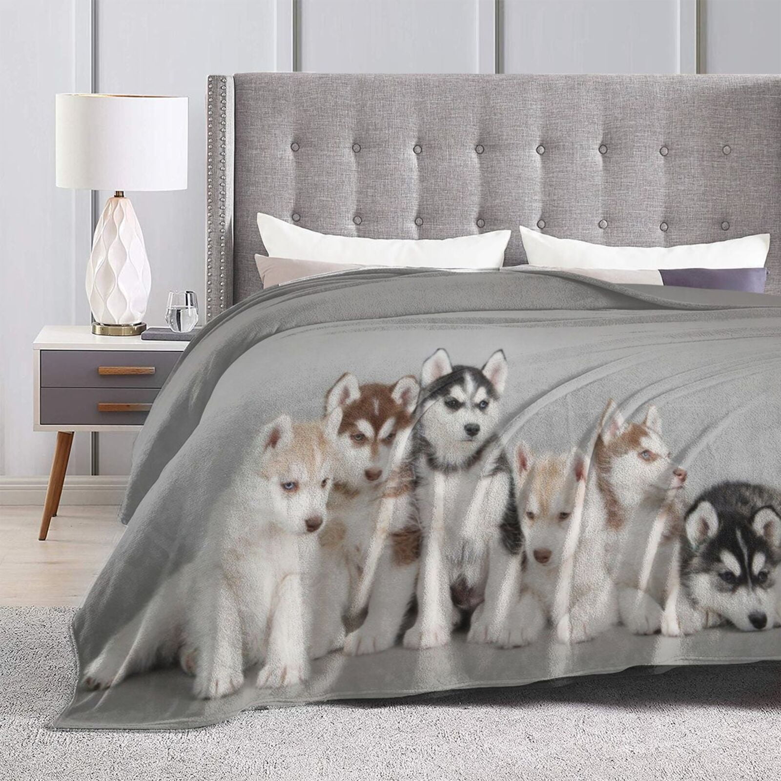 Wijzvio Husky Puppies Dogs Throw Blanket Soft Fuzzy Fleece Blanket For Couch Bed Living Room Decoration 60"X50"
