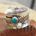 thumbnail image 6 of Turquoise Pearl Gemstone Ring | Hot Arrival Turquoise Pearl Ring | Meditation Spinner Ring | Fidget Ring | Three Tone Ring | Two Stone Ring, 6 of 10