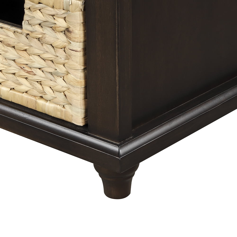 Lowestbest Shoe Bench with Removable Cushion, Rustic Storage Bench with 3 Drawers and 3 Rattan Baskets (Espresso) Lowestbest Shoe Bench with Removable Cushion, Rustic Storage Bench with 3 Drawers and 3 Rattan Baskets (Espresso)