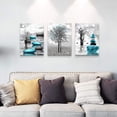 thumbnail image 5 of Canvas Wall Art for Living Room Wall Decor for Bedroom Bathroom Black and White Paintings Modern 3 Piece Framed Canvas Art Prints Ready to Hang Inspirational Abstract Blue Pictures Home Decorations, 5 of 6