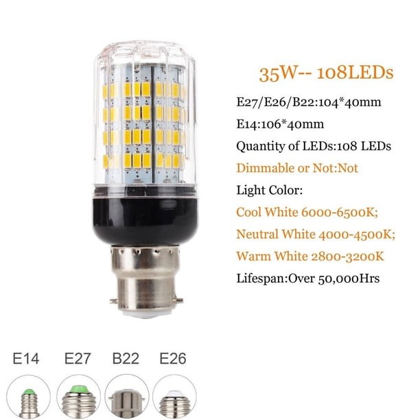 Bombillas LED tipo mazorca de maíz, focos de alta potencia para mesa, escritorio, hogar, interior, E27, E26, E12, E14, B22, AC 220V, 230V, 240V, 7W-35W, 10 Uds.