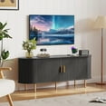 thumbnail image 3 of TV Stand with Power Outlet, Mid-Century Modern Television Stand, Media Console with Sliding Doors, Entertainment Center for TVs up to 60 Inch, Adjustable Shelves,Black, 3 of 8