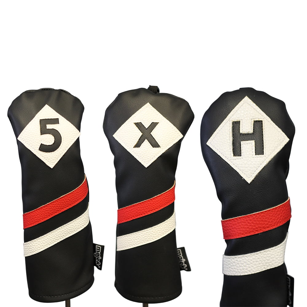 Majek Retro Golf Headcovers Black Red and White Vintage Leather Style 5