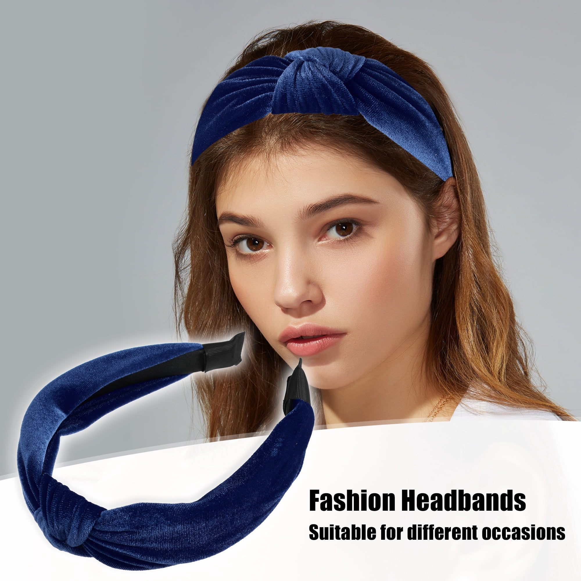 Unique Bargains Velvet Knotted Headbands Hairband for Women 1.2 Inch Wide Navy Blue