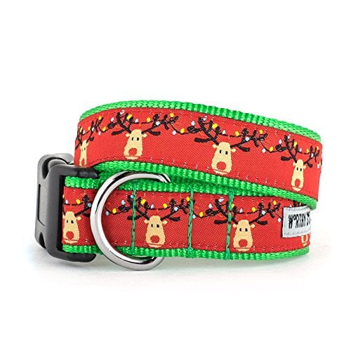 The Worthy Dog Rudy Reindeer Chrismas Holiday Stylish & Durable Nylon Dog Collars, Adjustable Strong Buckle - XS, Red