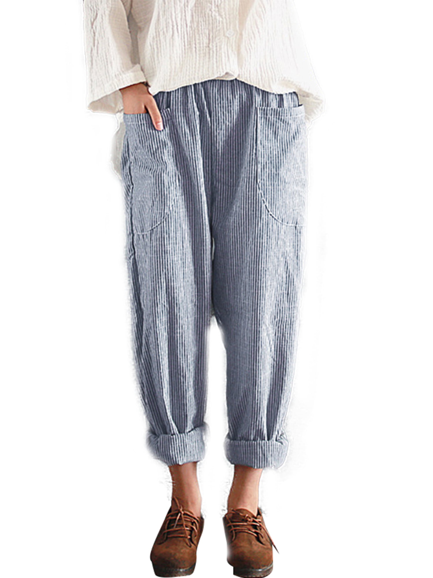 Wodstyle - Women's Plus Size Cotton Linen Elastic Waist Loose Casual Harem  Pants - Walmart.com - Walmart.com
