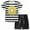 Black, variant on Zwiiyzr Toddler Baby Girls Boys Summer Clothes Casual Short Sleeved Jogger Shorts with Drawstring Home Striped Print Sports Baby Clothes Summer Two-Piece Set Black