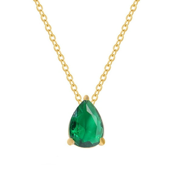 PYNZY Teardrop Dangle Emerald Birthstone Pendant Necklace ,18K Gold Plated Necklace for Women Jewelry Gift as Mother's Day