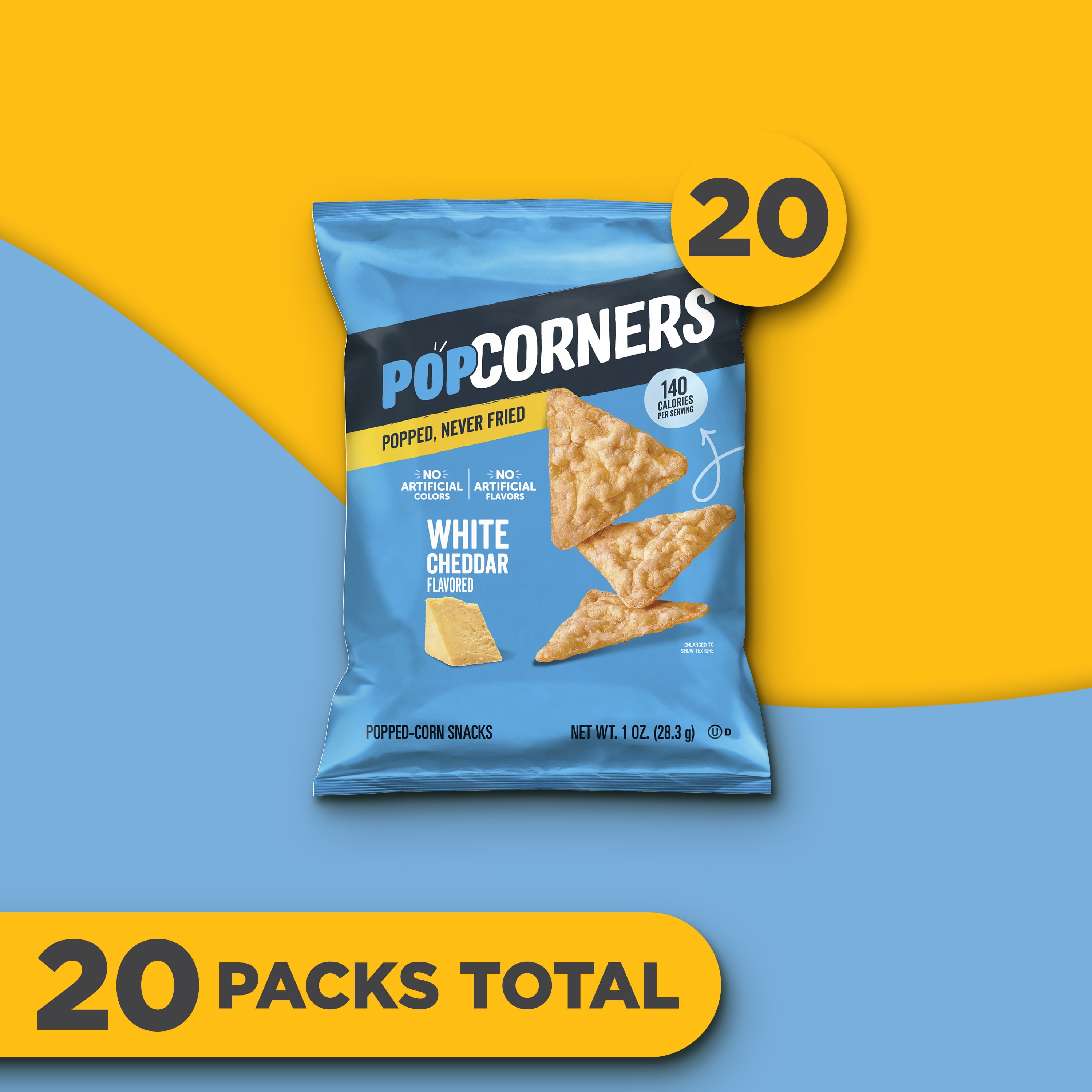 PopCorners Popped Gluten Free Corn Snacks, White Cheddar, 1 oz Bags, 20 Count