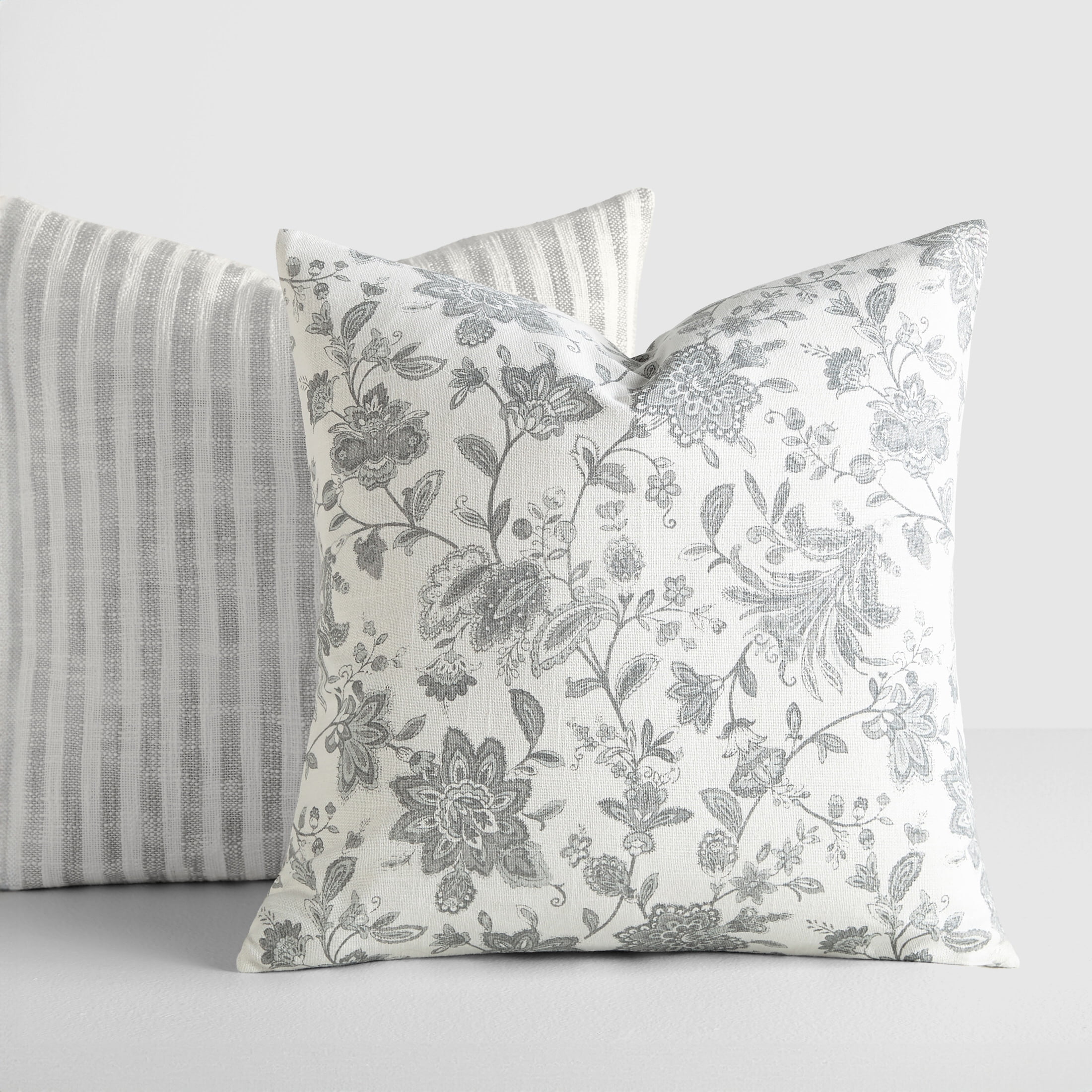 2-Pack Decor Throw Pillows in Yarn-Dyed Bengal Stripe / Jacobean Patterns by Comfort Canopy