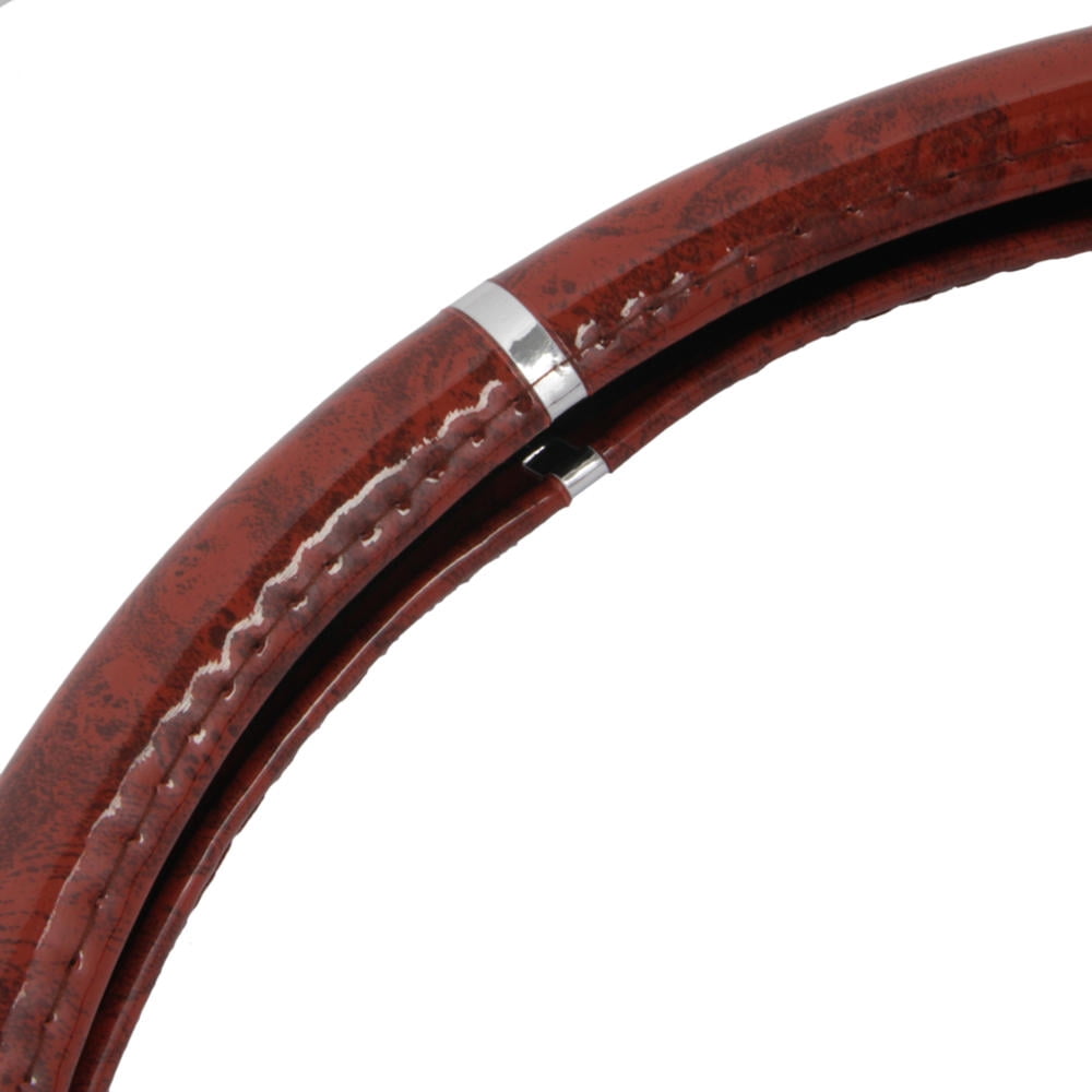 BDK Dark Wood Grain Car Steering Wheel Cover, Standard 15 inch Size, Made to Fit Most Auto Truck Van SUV