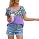 thumbnail image 4 of Camiseta de mujer de manga corta, cuello redondo, estampado, empalme, camiseta informal, morado, L Speravity AP001236-07, 4 of 7