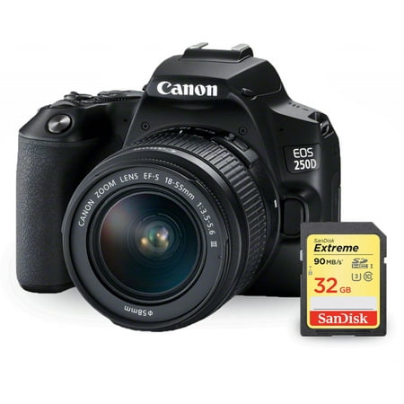 Image of Canon EOS 250D/Rebel SL3 with 18-55mm f/3.5-5.6 III Lens + Sandisk Extreme 32GB SD