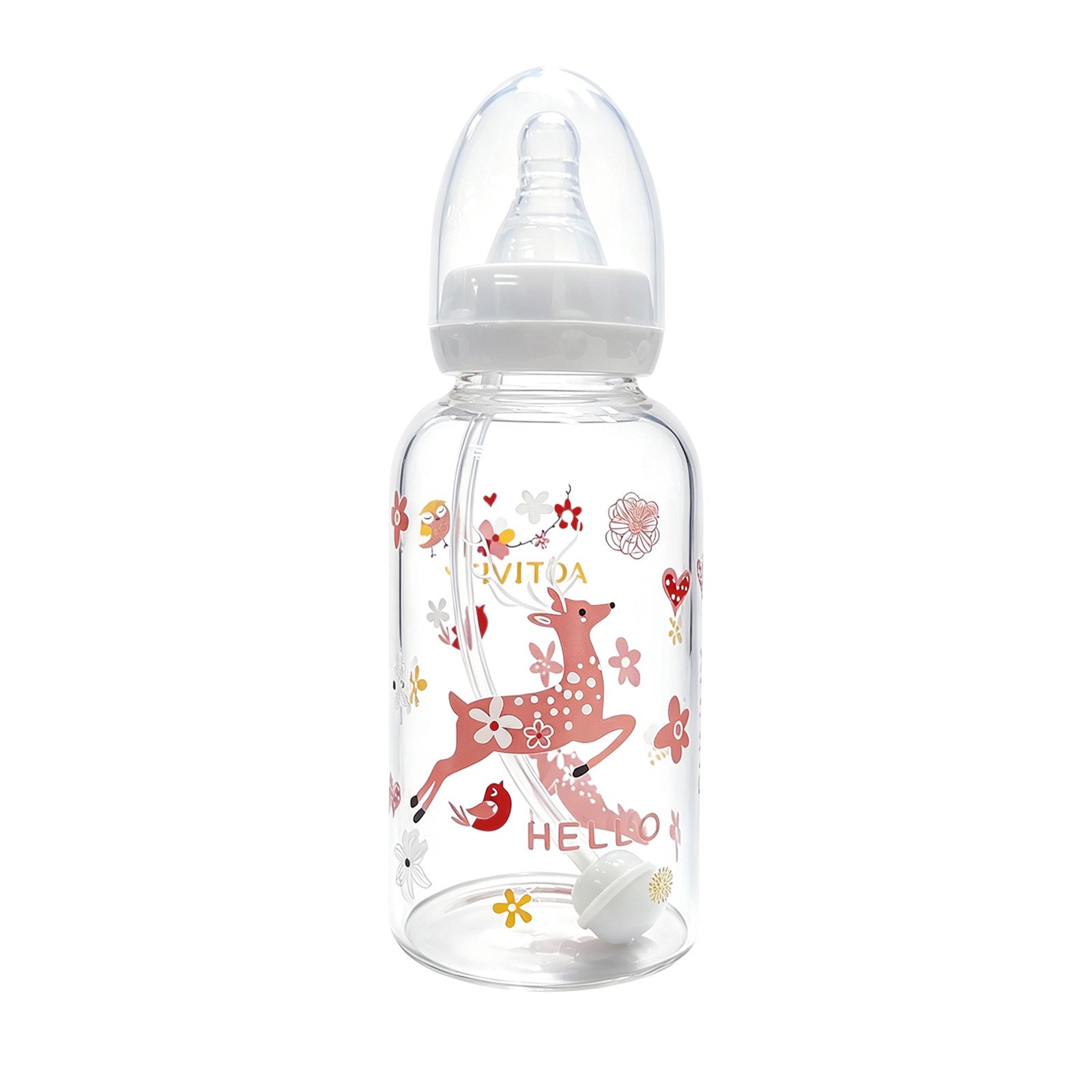 CutiePlusU Glass Baby Feeding Bottle Large Size Cute Printed 10Oz/300ML