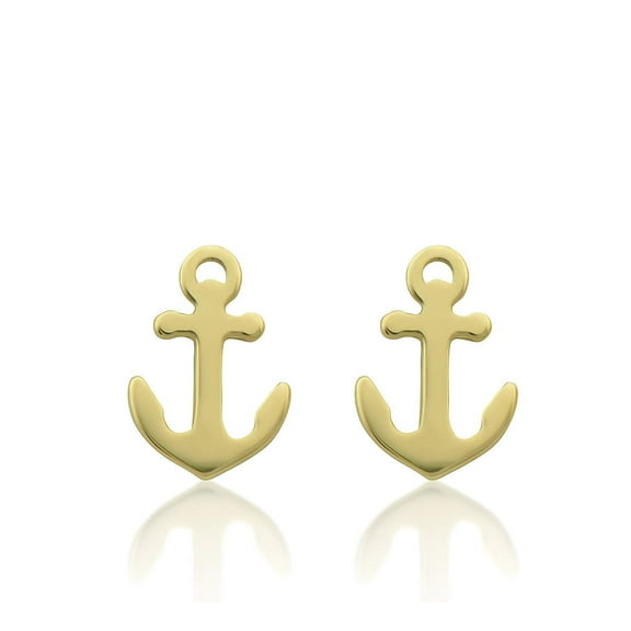 Vinali 14K Solid Gold Tiny Nautical Anchor Stud Earrings - 0.23in