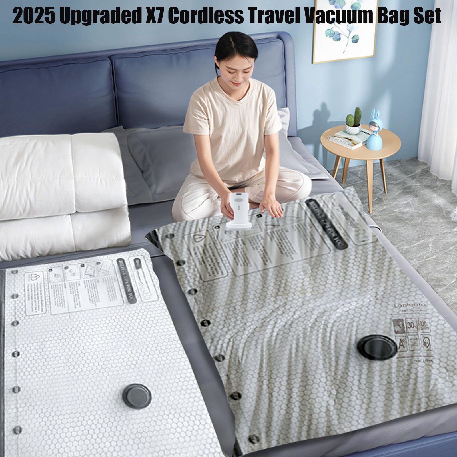 Cordless Travel Vacuum Bag Set, with Rechargeable Air Pump, 6/9Pack 2025 Upgraded Travel Vacuum Bag Set for Luggage and Suitcase Compression Save Space(6 Pack)