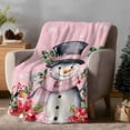 thumbnail image 2 of Christmas Snowman Flannel Blanket for Bed,Travel and Camping, Pink Christmas Branch Snowflakes Winter Super Soft Cozy Blanket for All Seasons 30"x40", 2 of 9