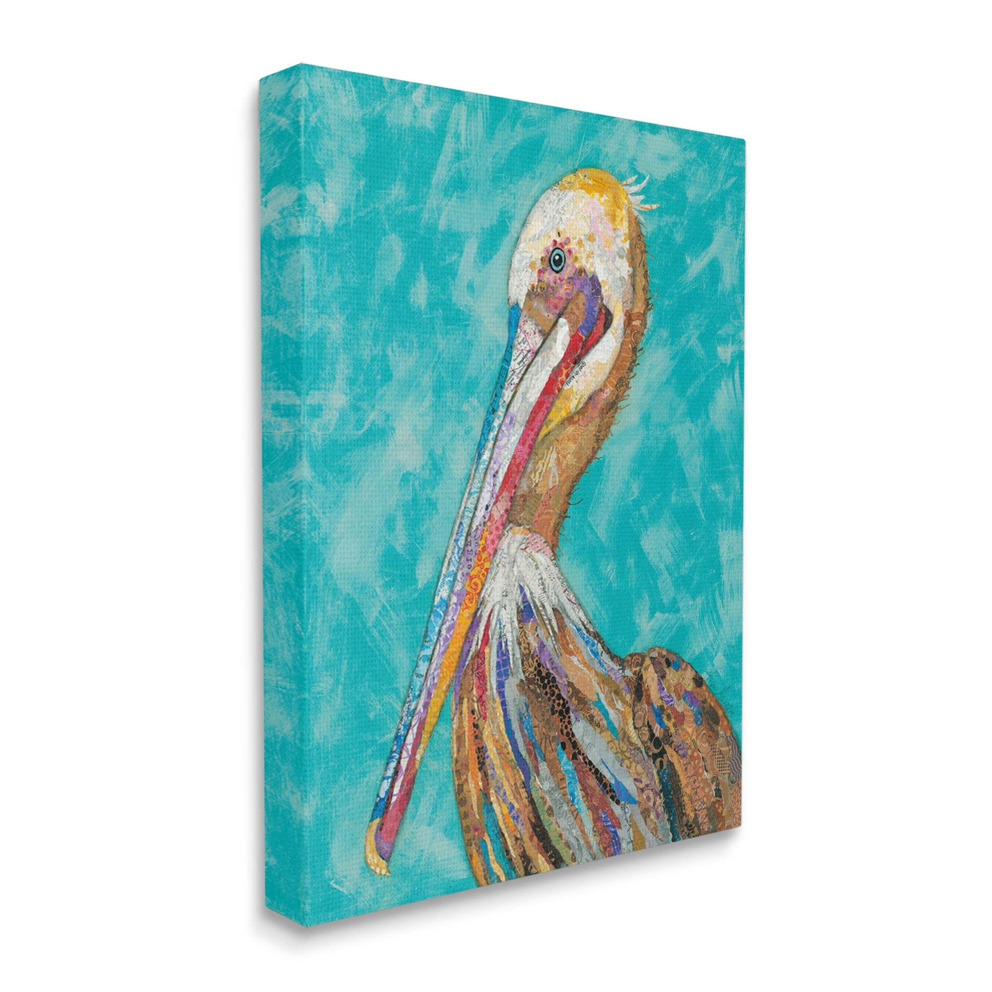 Stupell Industries Bold Pelican Bird Varied Collage Pattern Stripes Painting Gallery Wrapped Canvas Print Wall Art, Design by Lisa Morales