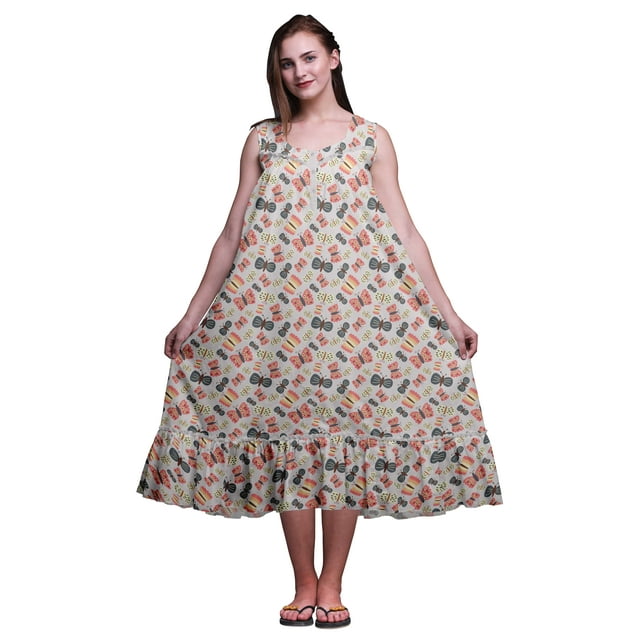 Bimba Gris Pâle8 Insecte Insecte Imprimé Coton Chemises de Nuit pour Femmes Robe Sans Manches Vêtement de Nuit Robe Maxi XX-Grand