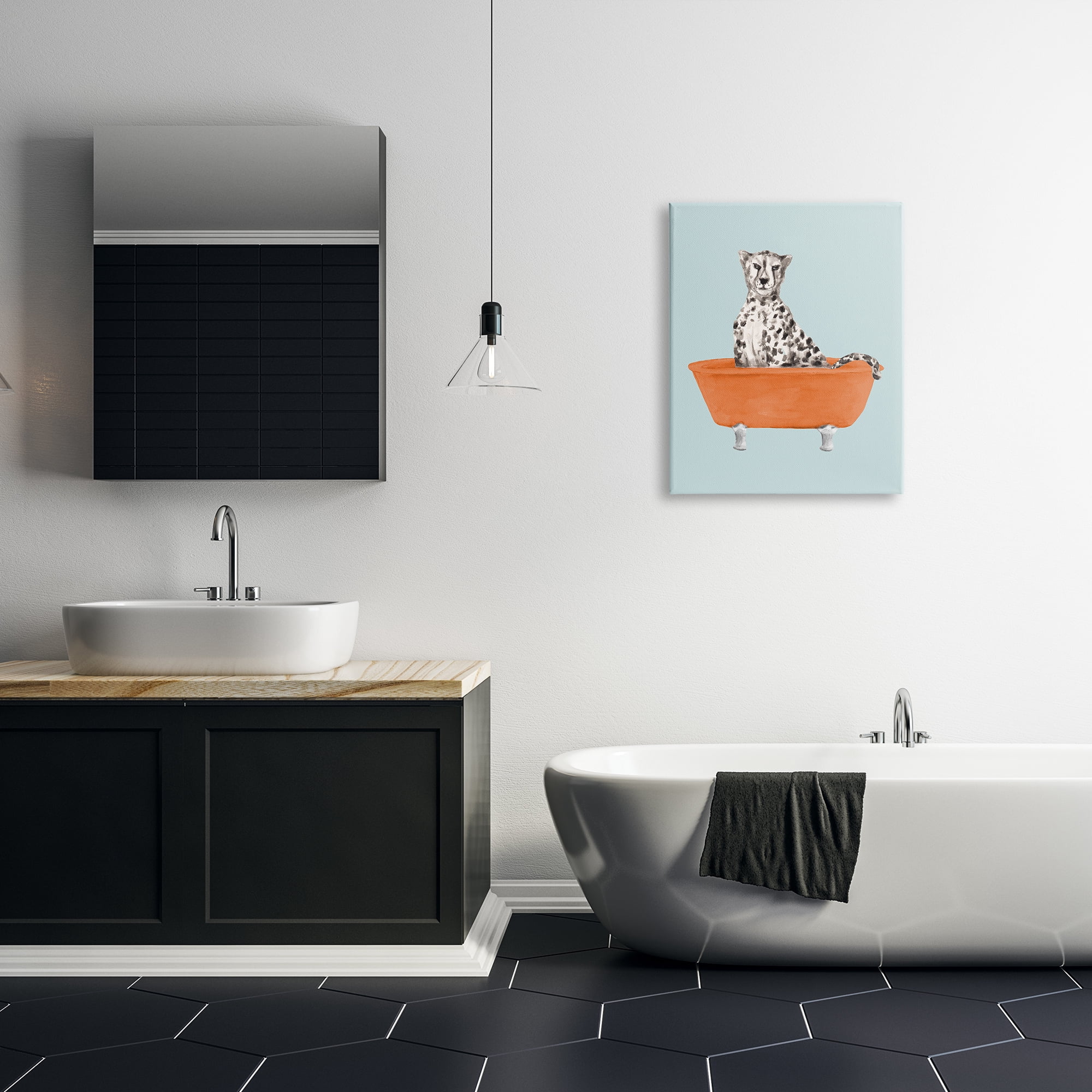 Stupell Industries Turquoise Cheetah in Tub Animals & Insects Painting Gallery Wrapped Canvas Print Wall Art, 24 x 30