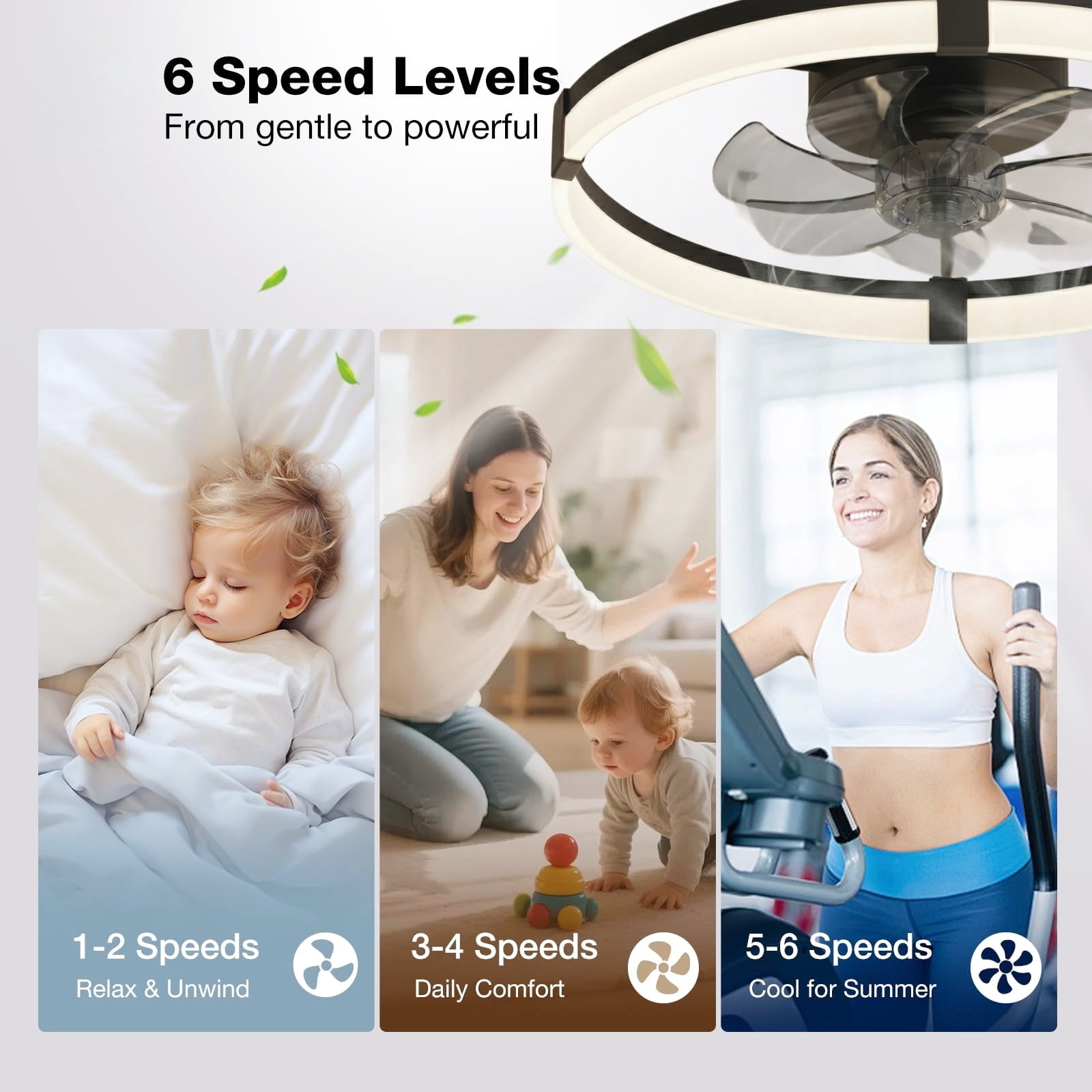 Ceiling Fan with Light and Remote & APP, 20" Low Profile Ceiling Fan, 3 Color Flush Mount Dimmable LED Fan Light, Reversible 6 Wind Speeds, Timing Setting Fan for Bedroom