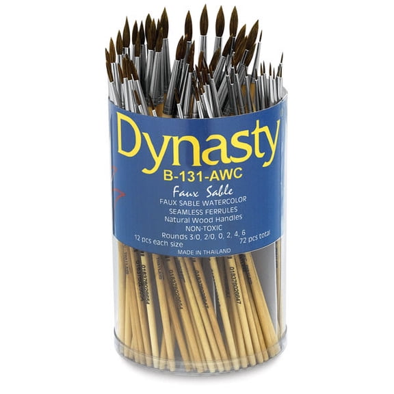 Dynasty Synthetic Sable Brush Canister - Round, Short Handle, Canister of 72